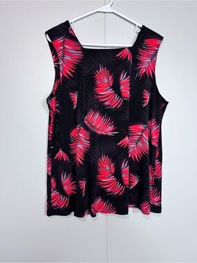 Next Tropical Palm Print Sleeveless Top UK 16 Black Red/Pink Stretch Tank